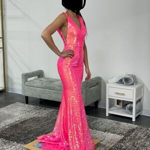Elegant Hot Pink Sequin Gown Prom Dress